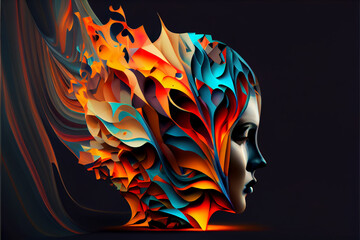 Poster - Beautiful abstract surreal geometric head of a burning concept, contemporary colors and mood social background.	