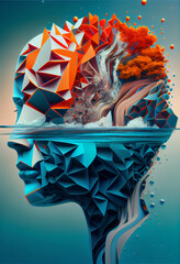 Leinwandbilder - Beautiful abstract surreal geometric head of a water concept, contemporary colors and mood social background.	