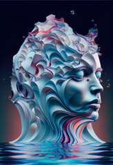 Leinwandbilder - Beautiful abstract surreal geometric head of a water concept, contemporary colors and mood social background.	