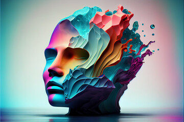 Leinwandbilder - Beautiful abstract surreal geometric head of a water concept, contemporary colors and mood social background.	