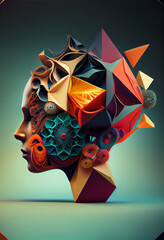 Leinwandbilder - Beautiful abstract head surreal geometric  concept, contemporary colors and mood social background
