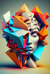 Leinwandbilder - Beautiful abstract head surreal geometric  concept, contemporary colors and mood social background
