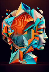 Leinwandbilder - Beautiful abstract head surreal geometric  concept, contemporary colors and mood social background