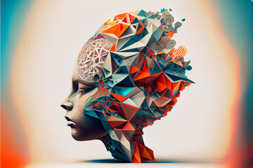 Leinwandbilder - Beautiful abstract head surreal geometric  concept, contemporary colors and mood social background
