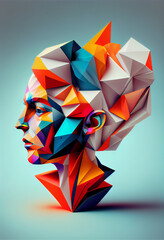 Leinwandbilder - Beautiful abstract head surreal geometric  concept, contemporary colors and mood social background