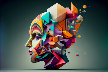 Leinwandbilder - Beautiful abstract head surreal geometric  concept, contemporary colors and mood social background