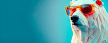 Polar Bear Wearing Sunglasses On A Solid Color Background, Vector Art, Digital Art, Faceted, Minimal Panorama Background. Generative AI. 