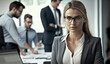 © wetzkaz - a businesswoman in a suit in a suit with a team in the background