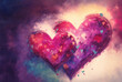 Valentines background, two colourful hearts in a painted style. Created with generative AI technology.