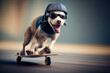 Hund mit Helm auf einem Skateboard - Generative Ai