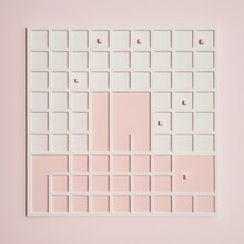 Abstract Board On A Soft Pink Background With White And Pink Squares.