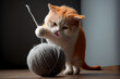 Süße Katze spielt mit einem Wollknäul - Generative Ai