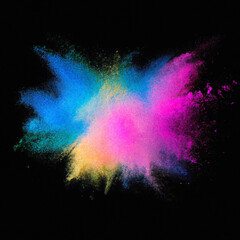 Colorful powder effect. Photo editing recource, dust, explosion, ressource, resource, color, smoke, orange, pink, blue, picture image manipulation material, blavk background