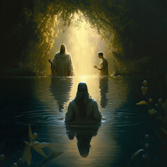 Wall Mural - Jesus observing his disciple in the river