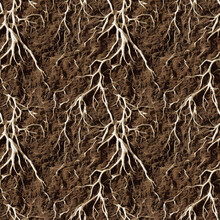 Seamless  Pattern. Potent Rhizomes  Against The Background Of Brown Soil. Texture Monochrome