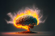 © aapsky - The human brain is red-hot from high mental activity, hot fire smokes. The concept of study overload, memory, erudition. Generative AI technology.