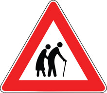 Street DANGER Sign. Road Information Symbol. Elderly