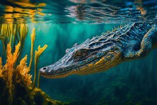 Crocodile Under The Water (Created With Generative AI Tools)