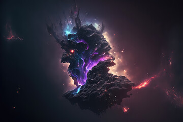 Wall Mural - Abstract blue, mint, and purple background with interlaced smoke glitch and distortion effect. Futuristic cosmos design. Generative AI