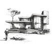 sketch of modern suburban house, hand-drawn, Generative AI