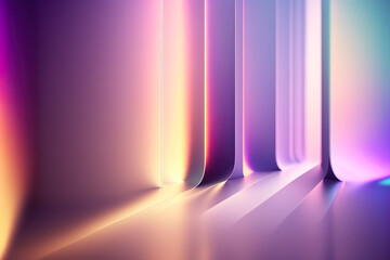 abstract holographic multi-colored crystals with rays and waves of light on the black background of 