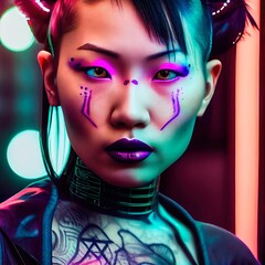 Wall Mural - portrait of a sci-fi cyberpunk girl. high-tech futuristic woman from the future. the concept of virt