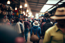 Individuals Wandering At A Market In A Blur. Created With Generative AI Technology