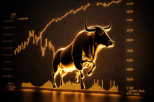 Illustration Of A Golden Bull On Financial Graphs Background