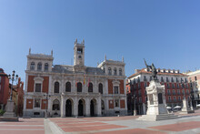 Large And Spacious Town Hall In Valladolid's Main Square With Blue Sky, Castilla Y León, Spain