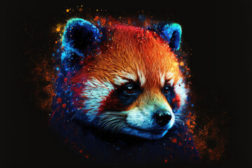 Wall Mural - Portrait of  red panda psychedelic art style