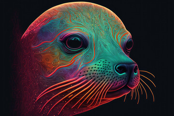 Wall Mural - Portrait of seal psychedelic art style