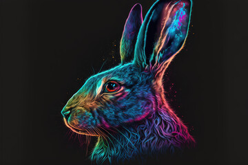 Wall Mural - Portrait of hare psychedelic art style