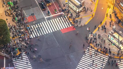 Sticker - Time-lapse of a busy intersection in Shibuya, Tokyo, Japan at night