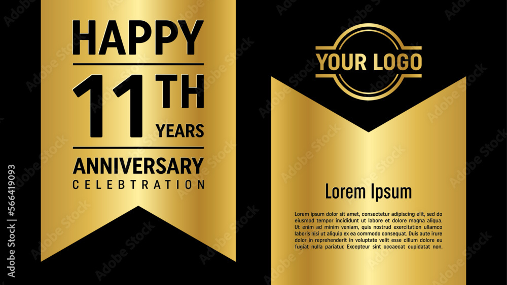 11th anniversary template design with golden ribbon for anniversary ...