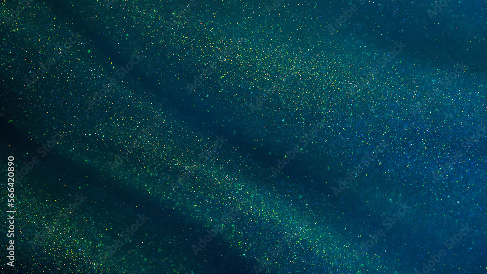 Abstract galaxy background. Golden glitter particles on a dark green ...