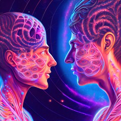 Wall Mural - two space people against the backdrop of endless space. generative ai art