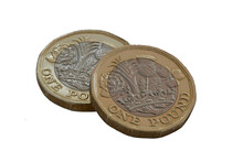 Two One Pound Coins Isolated.