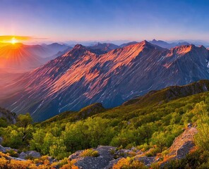  beautiful mountain landscape. sunset with mountains.