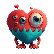 Cute Cartoon Heart Monster Character For Valentine Day. Generative AI.