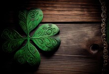 Four Leaf Clover Stylized Background Wooden Standard Generative AI