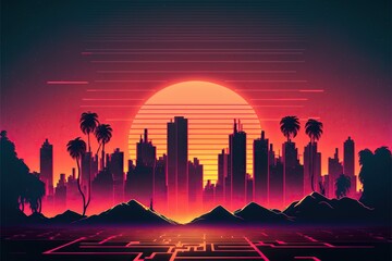 Wall Mural - sunset over the city vector