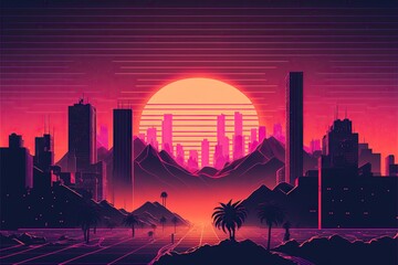 Sticker - sunset over the city vector