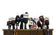 Microphones at press and media conference 