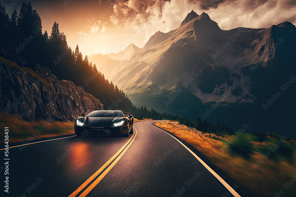 High-end luxury car driving on a scenic mountain road, generative ai ...
