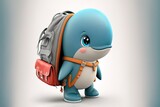Fototapeta Panele - Adorable cartoon animated baby whale ready for school. Generative AI illustration