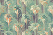 Vintage tropical pattern for seamless wallpaper, fabric, texture, tapestry, background, green, muted colors, jungle