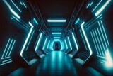 Fototapeta Przestrzenne - Journey Through the Cosmos: A Futuristic Spaceship Corridor. Generative AI