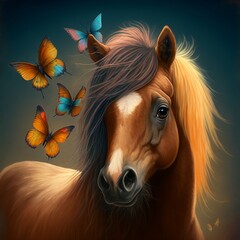 Sticker - Cute cartoon ponies and butterflies