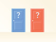 3D door Difficult choice between two options. Decide dilemma. Solve problem