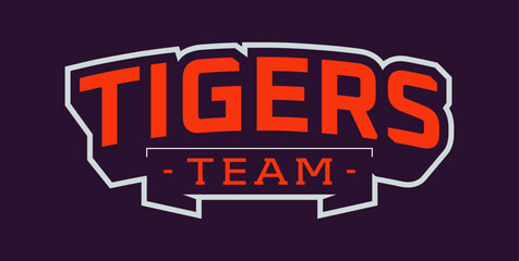 Bold sports font for tiger mascot logo. Text style lettering for esport, mascot logo, sport team, college club. Font on ribbon. Vector illustration isolated on background